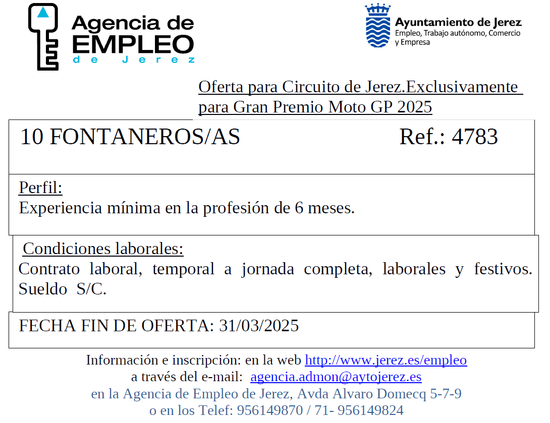 Oferta Agencia Empleo Jerez