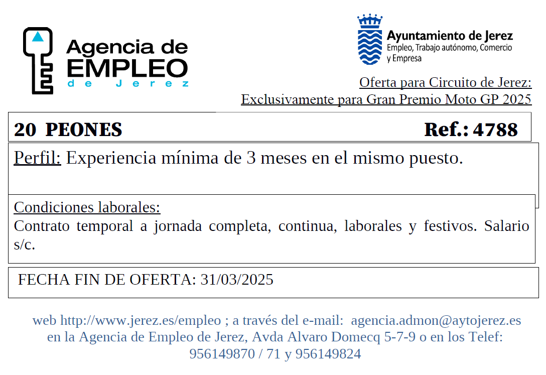 Oferta Agencia Empleo Jerez