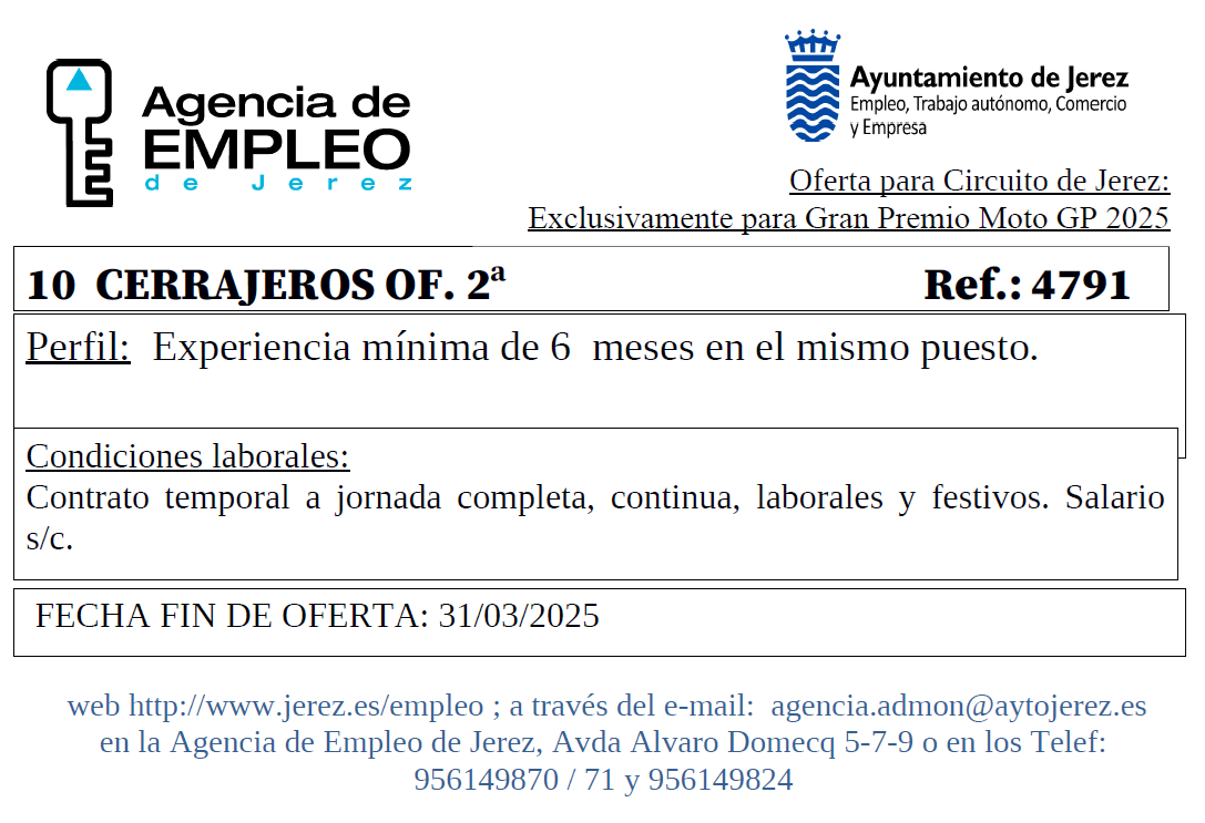 Oferta Agencia Empleo Jerez