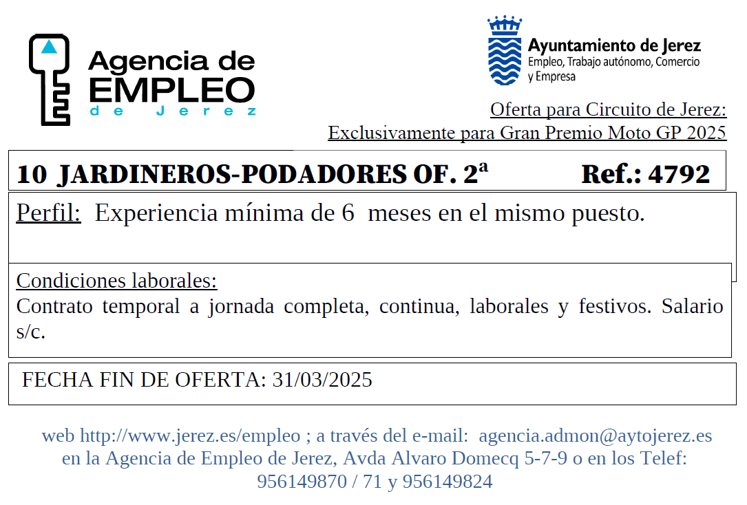 Oferta Agencia Empleo Jerez