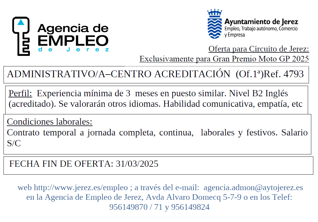 Oferta Agencia Empleo Jerez