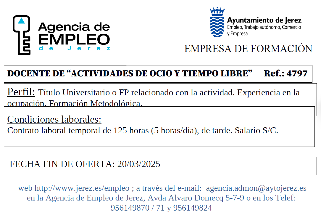 Oferta Agencia Empleo Jerez