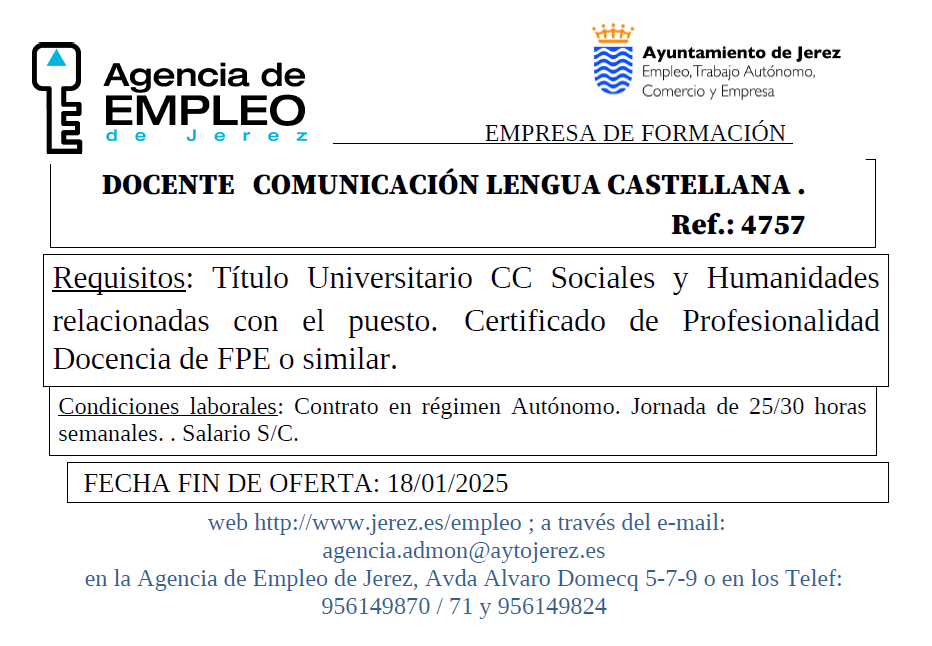 Oferta Agencia Empleo Jerez