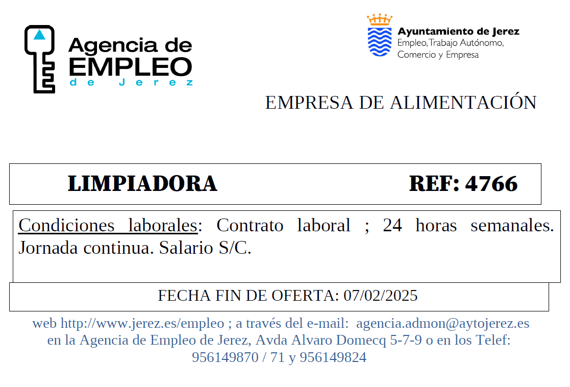 Oferta Agencia Empleo Jerez