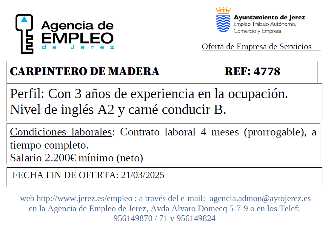 Oferta Agencia Empleo Jerez