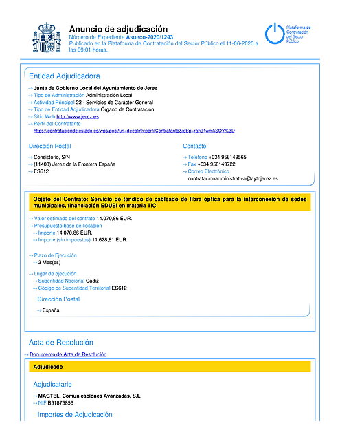 ANUNCIO ADJUDICACIÓN FIBRA OPTICA