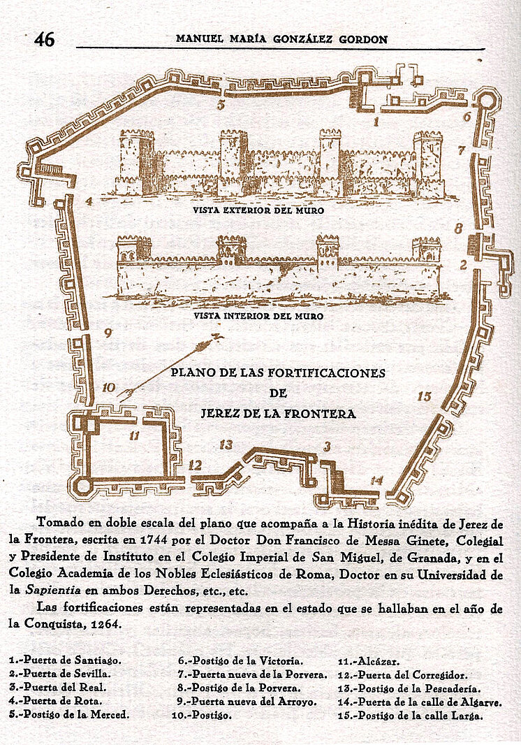 Recinto amurallado de Jerez. En el vértice sur, el Alcázar