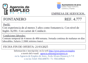 Oferta Agencia Empleo Jerez