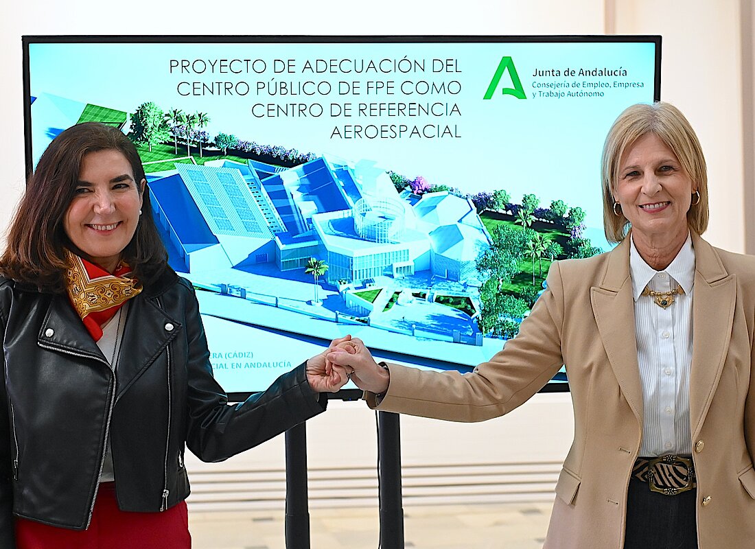 #htmlcaption-1 La alcaldesa y la consejera presentan el futuro centro aeroespacial
