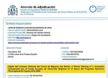 ANUNCIO ADJUDICACION DE CONTRATO CM. SAN BENITO